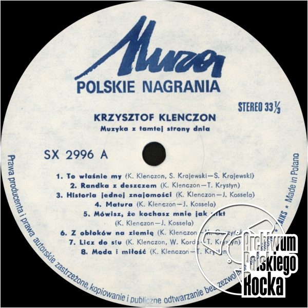 Klenczon, Krzysztof - Muzyka z tamtej strony dnia vol.1